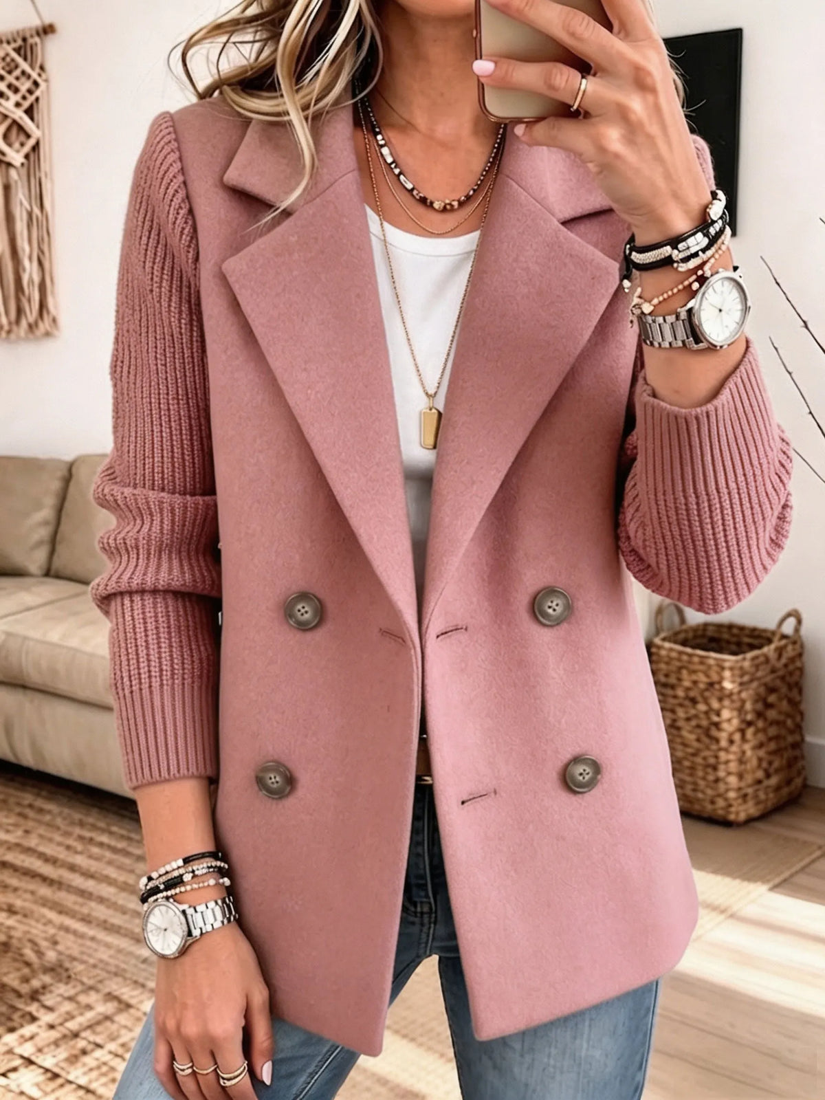 Carla elegante blazer met gebreide mouwen