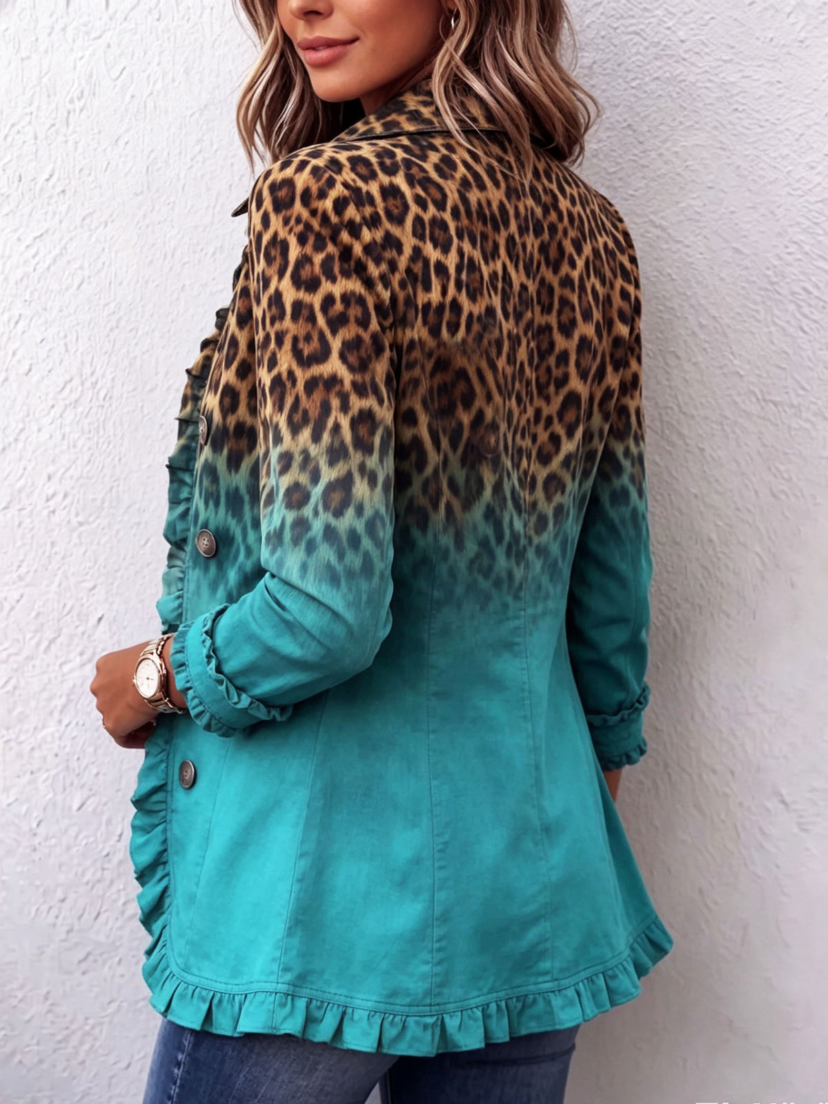Bice blazer met verlopende luipaardprint turquoise