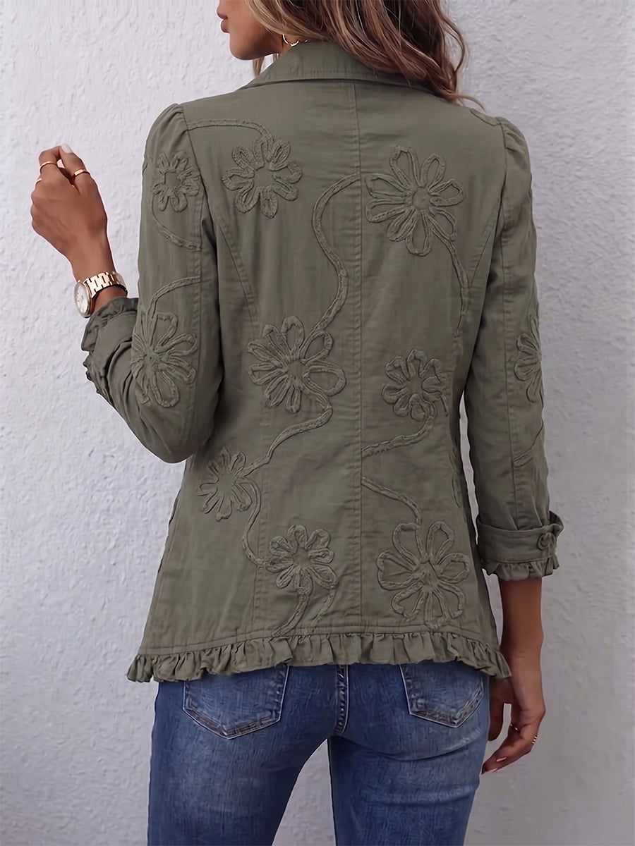 Alessandra geborduurd bohemien-chic jasje retrogroen met ruches