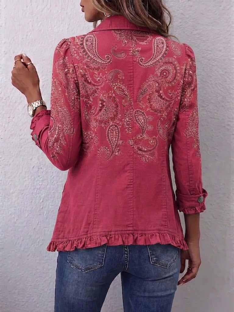 Isotta vintage paisley jasje oudroze met ruches