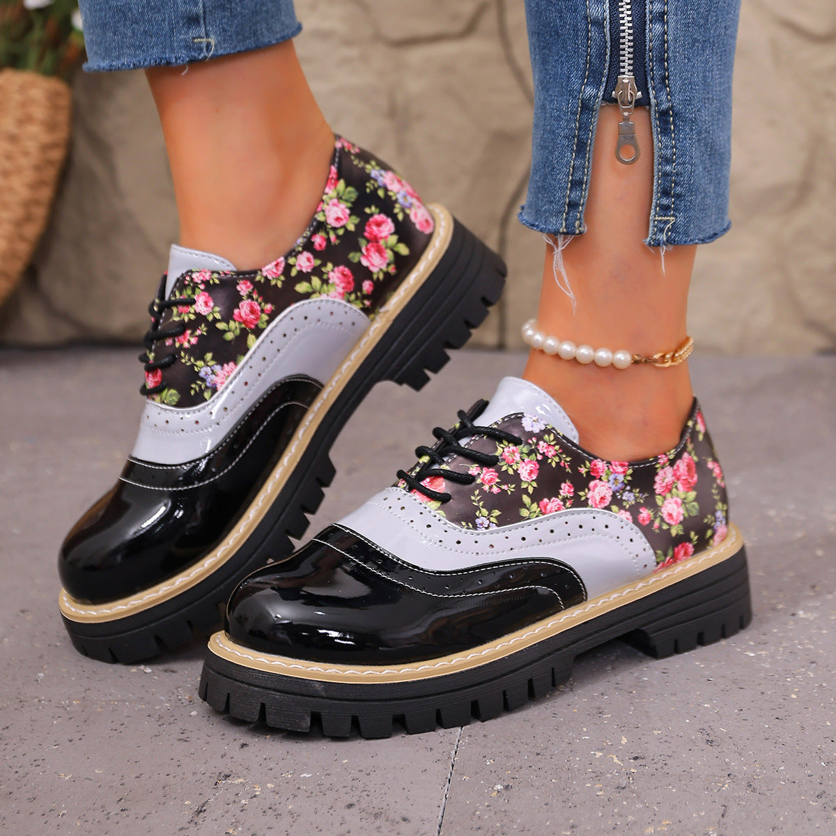 Paris bloemen veterschoenen met zacht voetbed