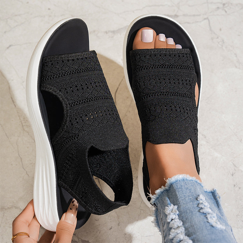 Fenna | Gebreide plateausandalen met hielband
