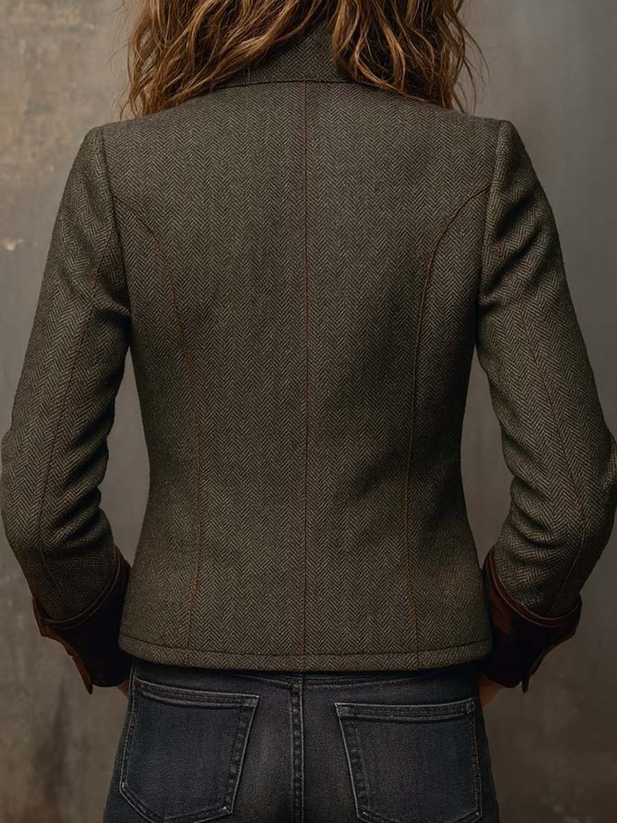 Dolores vintage visgraatblazer met contrastranden