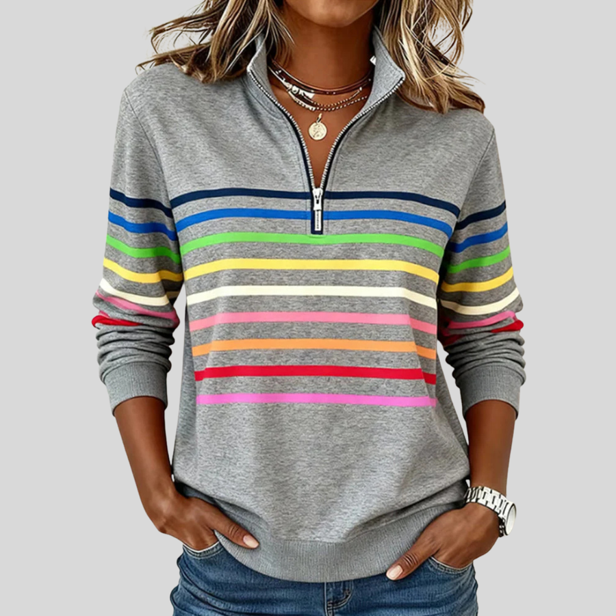 Nathalie sweater met rits en veelkleurige strepen