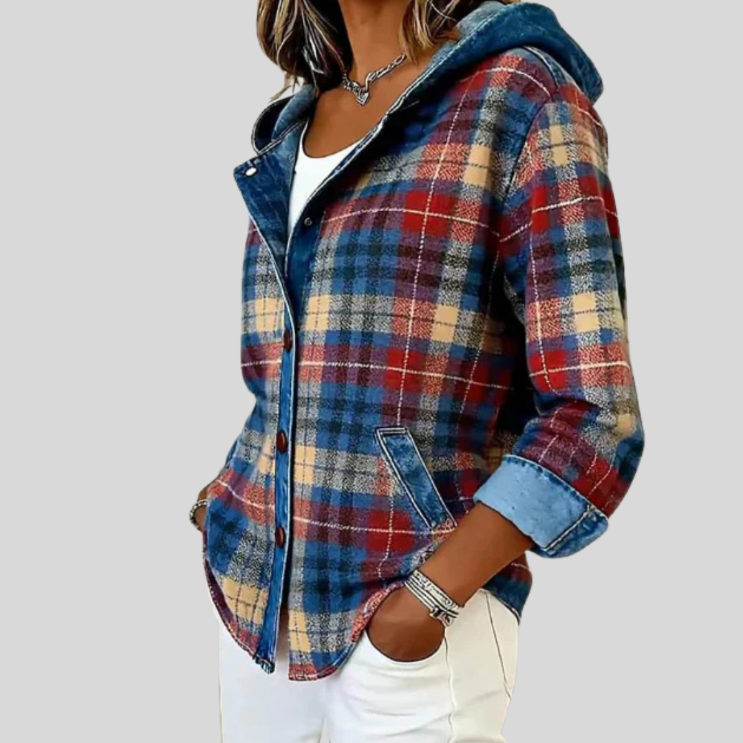 Rosalie overshirt met capuchon en ruitpatroon