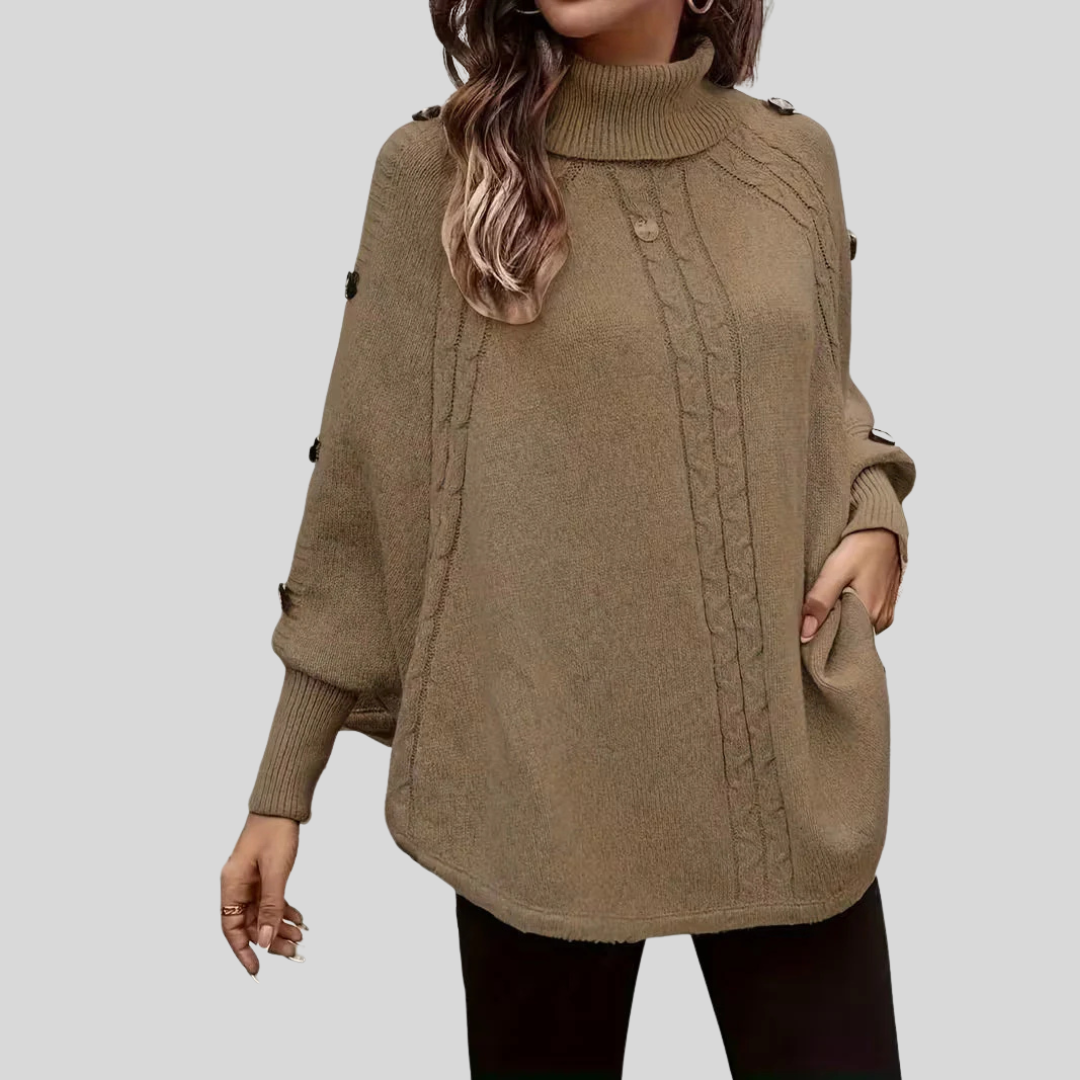Léa poncho met col en kabelpatroon