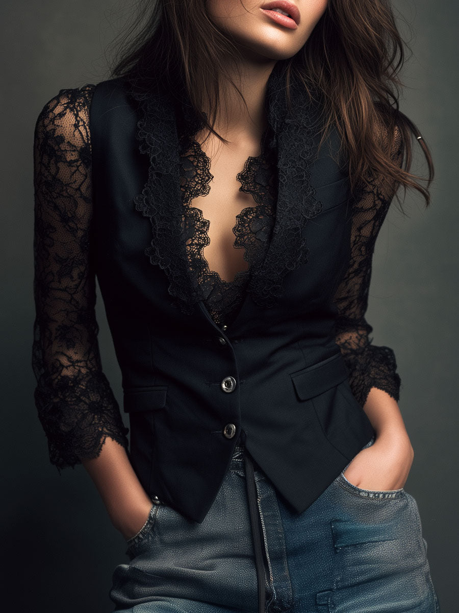 Lorena blazer met semitransparante mouwen