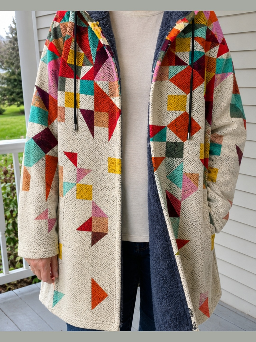 Elio artistieke jas met geometrisch motief