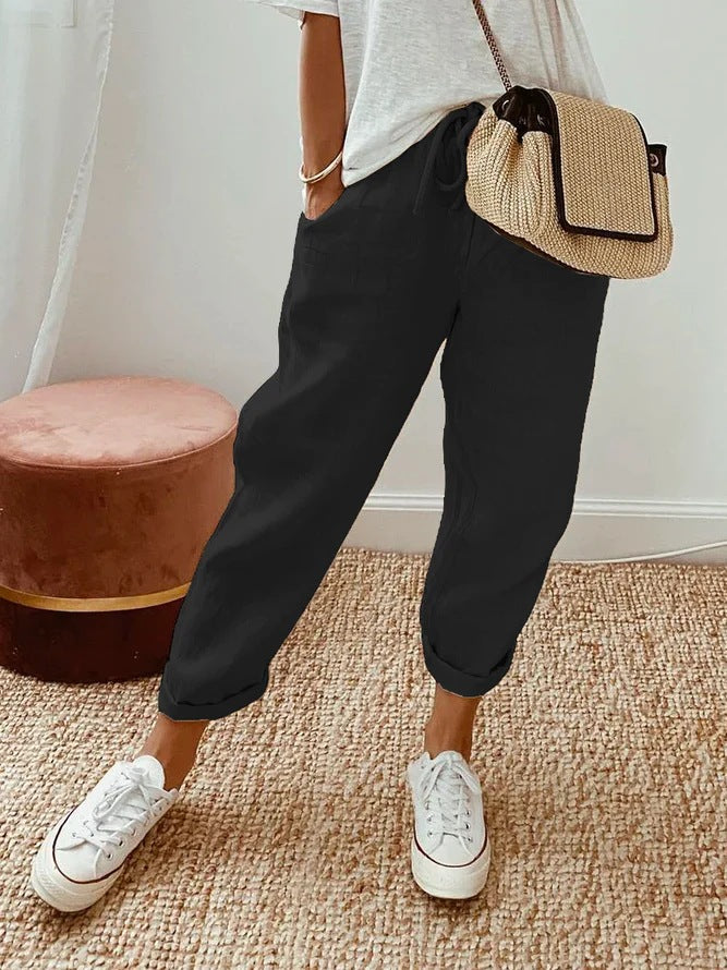 Solid | Casual Broek met Steekzakken en Trekkoord