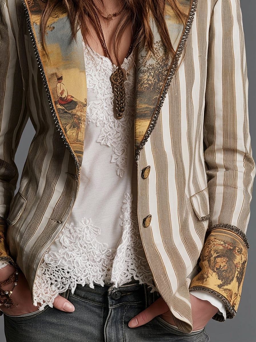 Paloma boho blazer met strepen en bedrukte kraag