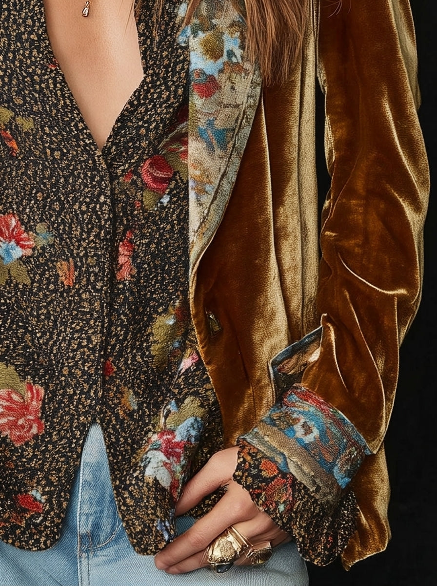 Marcela patchworkblazer met vintage bloemenprint