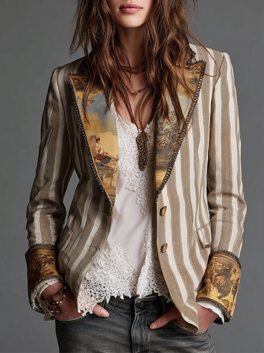 Paloma boho blazer met strepen en bedrukte kraag