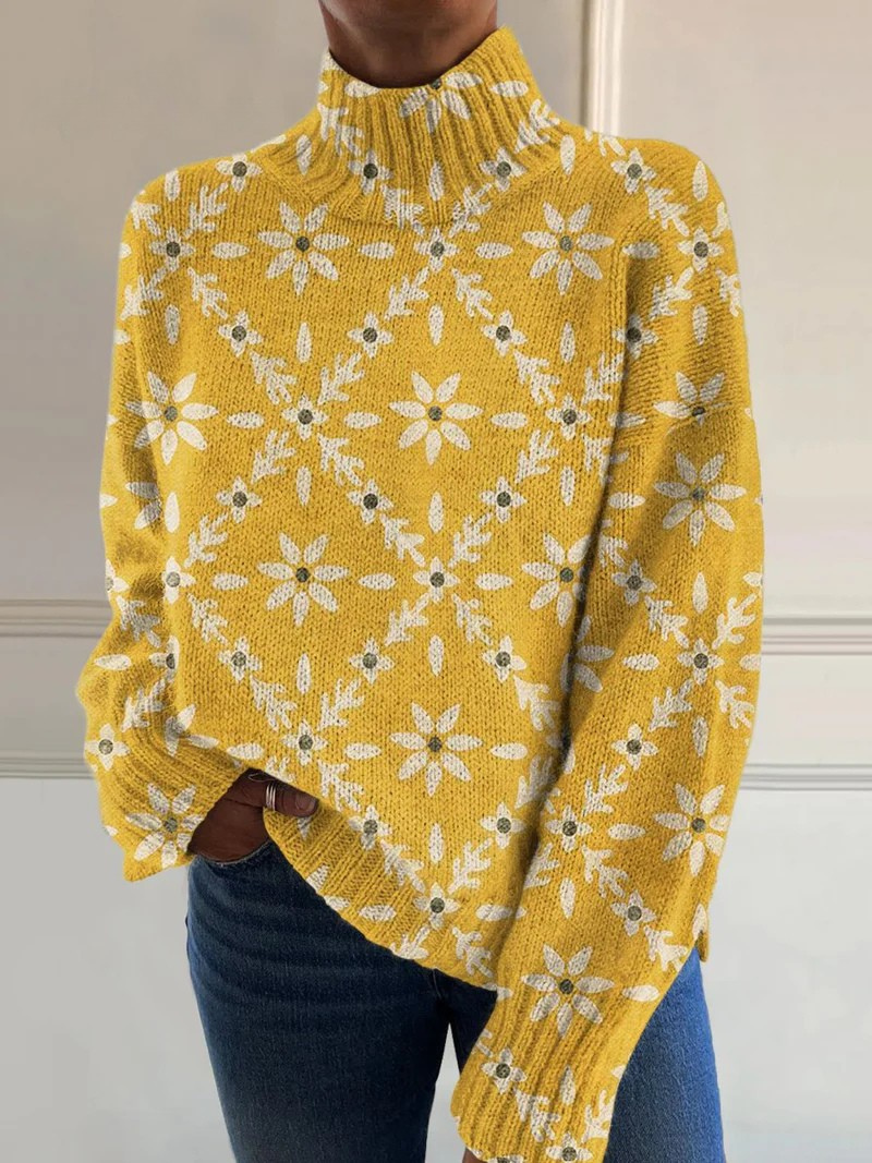 Gerda vintage coltrui met kleurvlakken en bloemen