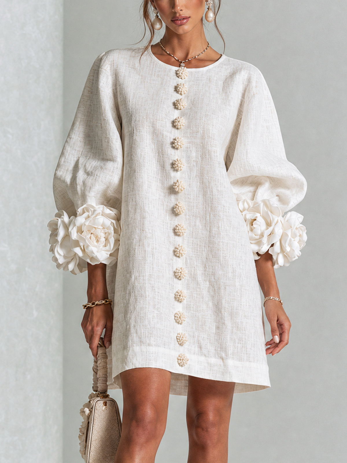 Josephine | Bloemen minijurk met pofmouwen