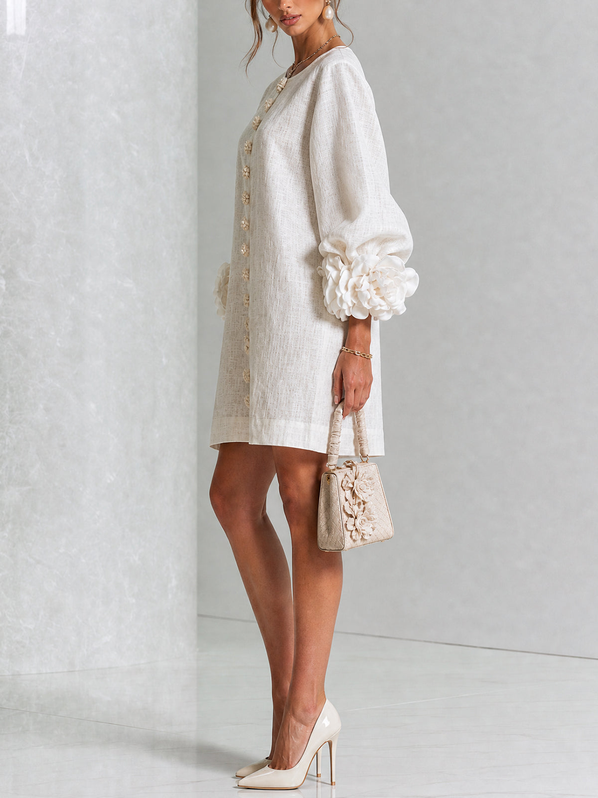 Josephine | Bloemen minijurk met pofmouwen