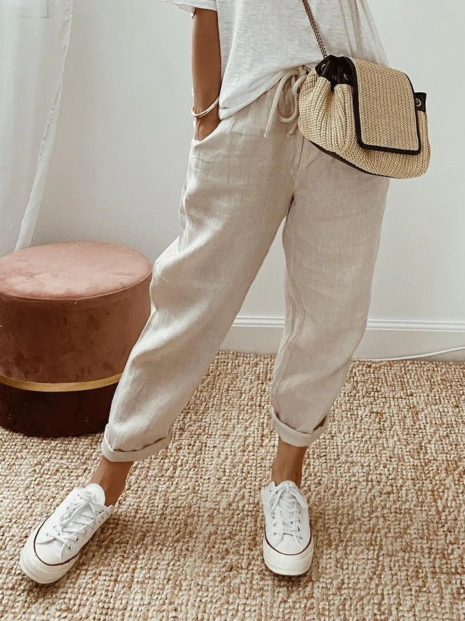 Solid | Casual Broek met Steekzakken en Trekkoord