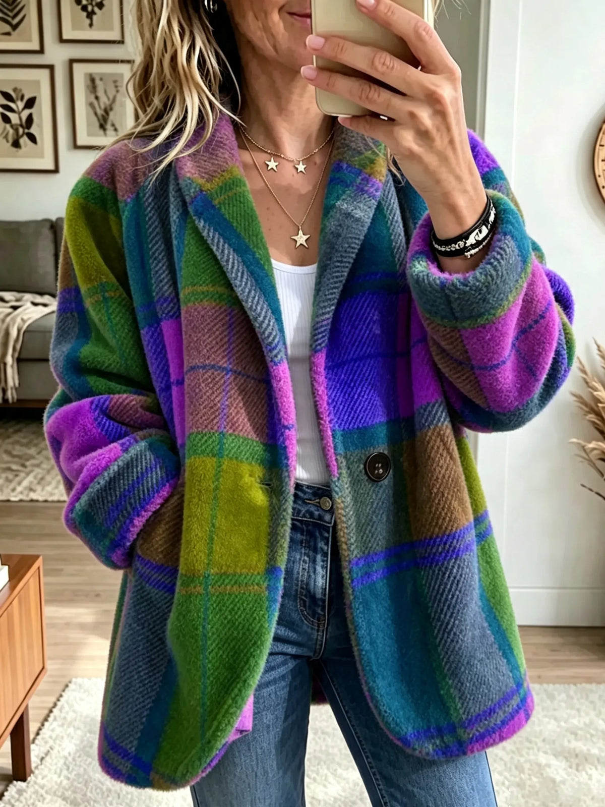 Arka | Geruite jas in multicolor