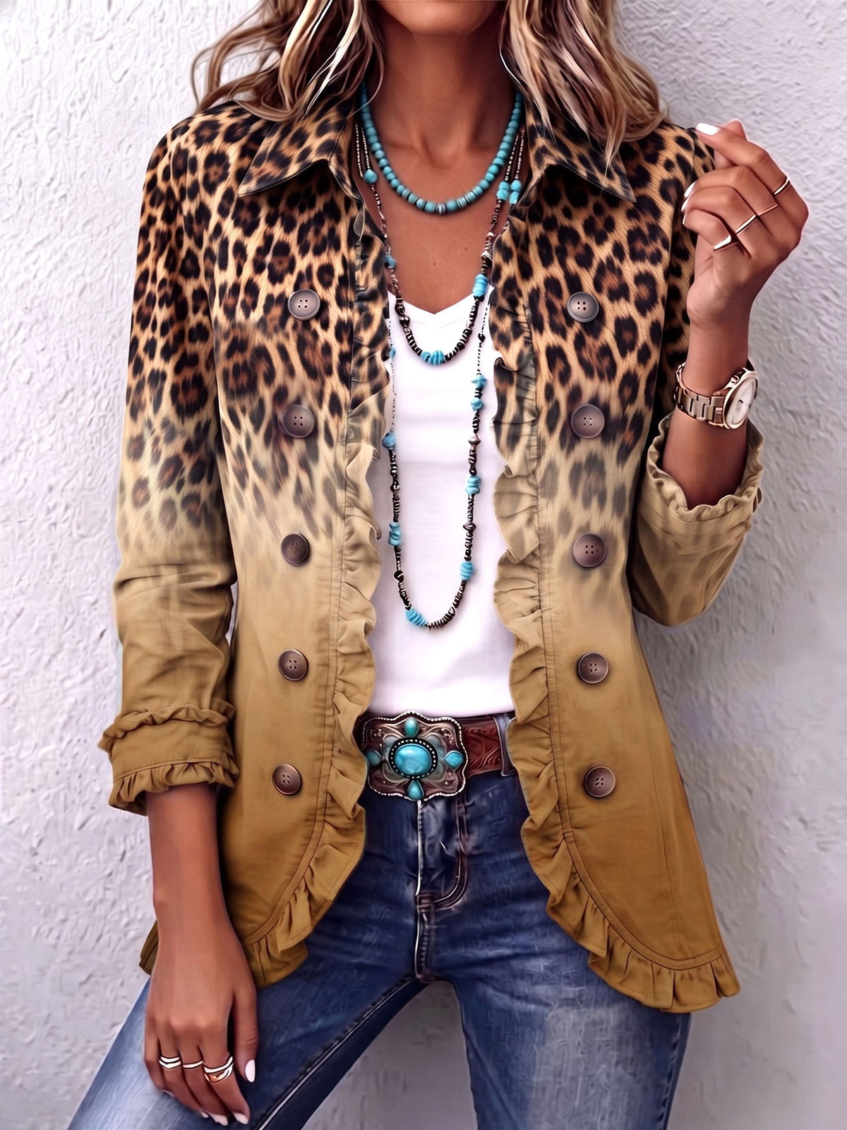 Bice blazer met verlopende luipaardprint turquoise