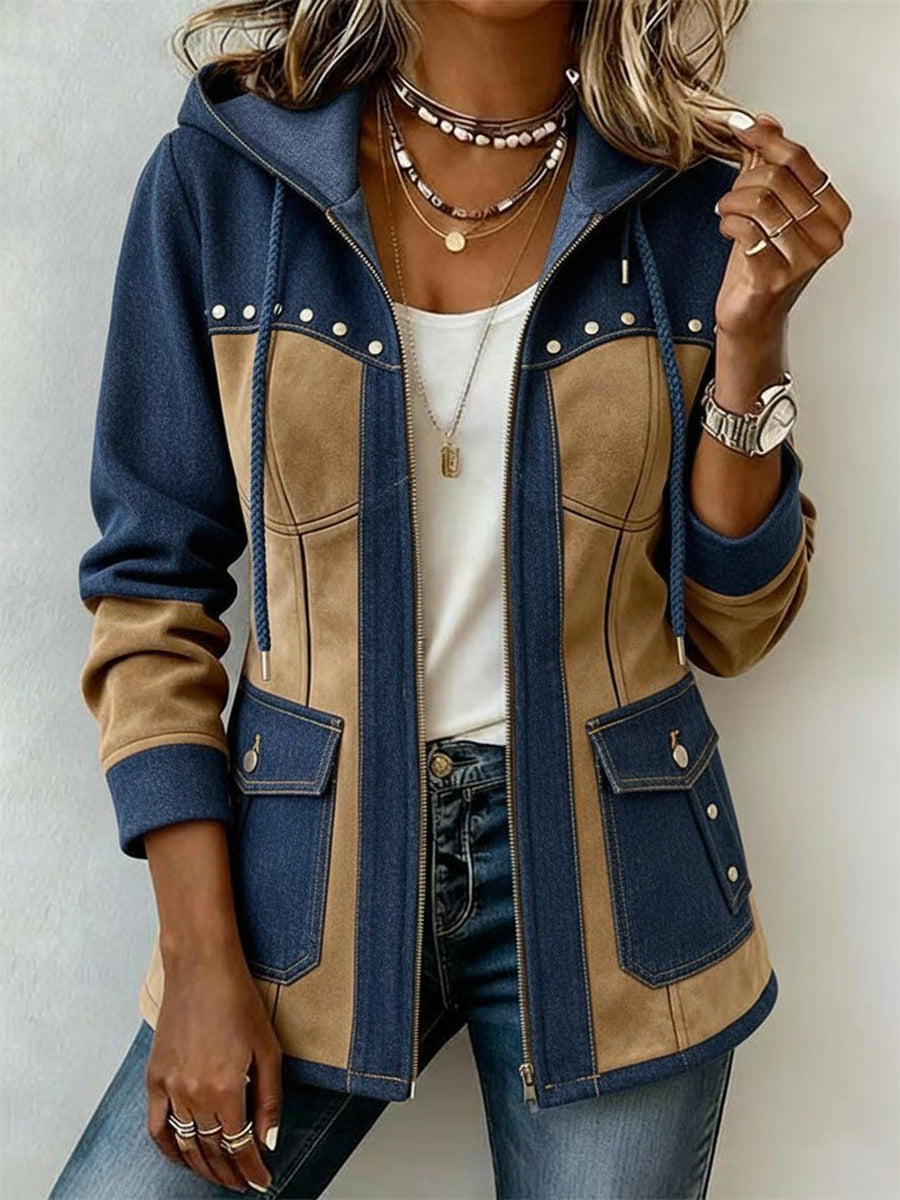 Adriana | Hoodie jack in marine en camel