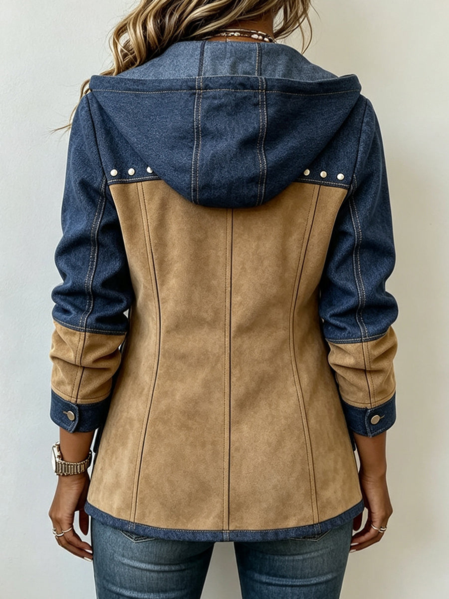 Adriana | Hoodie jack in marine en camel